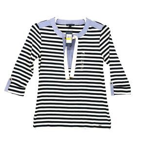 NEW Tommy‎ Hilfiger Nautical Navy Blue White Stripe Shirt Women's Size M Cruise